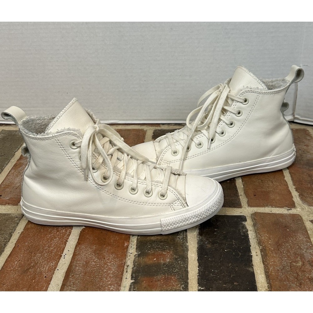 Converse CTAS Cozy Utility High Top Sneakers White Leather Sherpa Women's 8.5